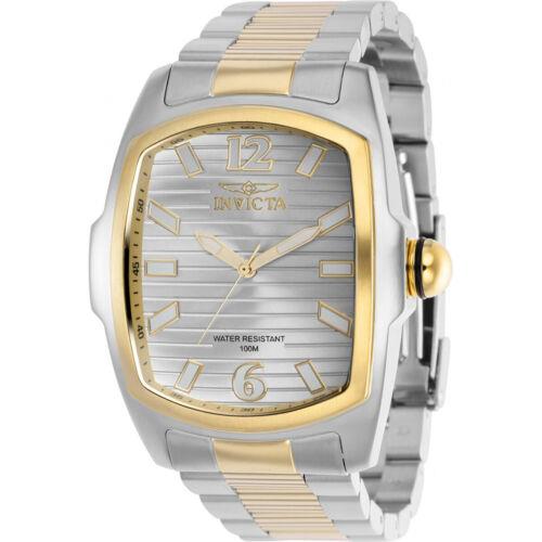 Invicta Men`s Watch Lupah Silver with Horizontal Lines Dial Steel Bracelet 39807 - Silver Dial, Silver, Yellow Band