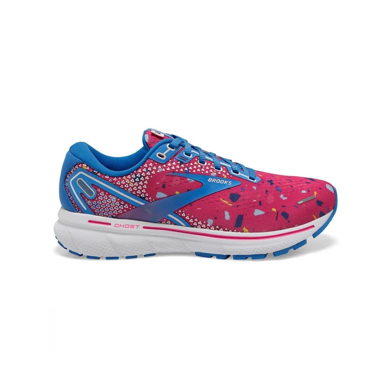 Brooks Womens Ghost 14 Cushion Neutral Pink Blue White Running Shoes - Pink / Blue / White