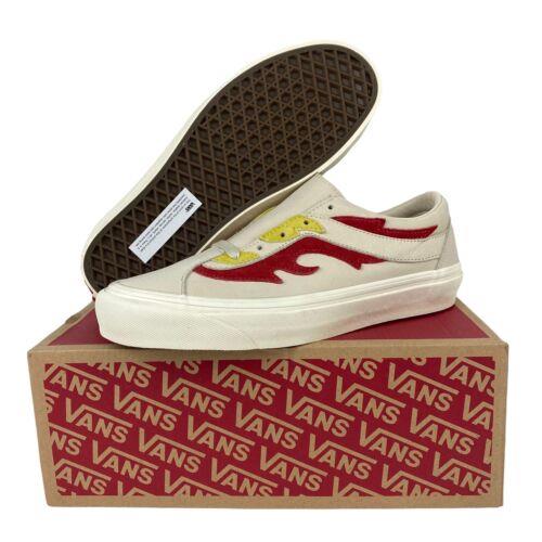 Vans Bold Ni FT Flamethrower White Red Leather Shoes Mens Size 8 Womens Size 9.5