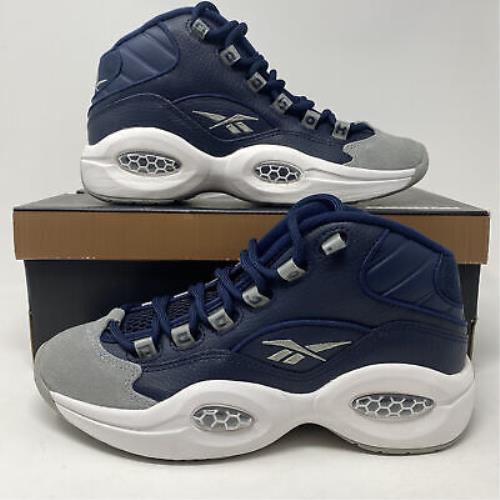 Reebok Mens Question Mid Blue Gray Lace Up Mid Top Basketball Shoes Size 5