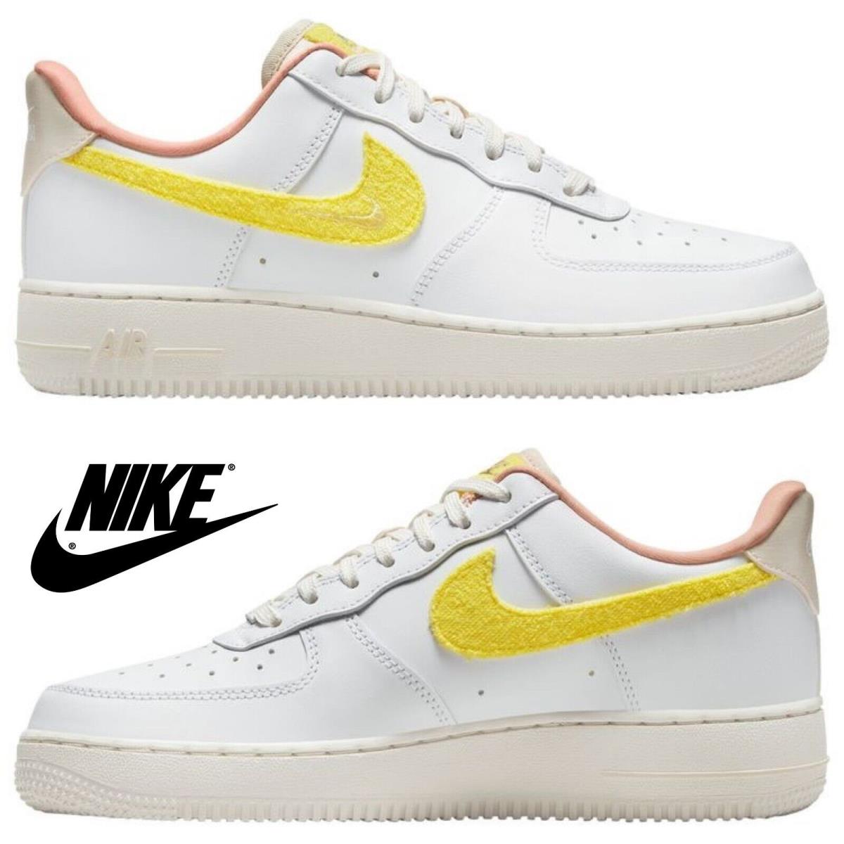 Nike Air Force 1 `07 Casual Shoes Women`s Sneakers Walking Sport White Yellow