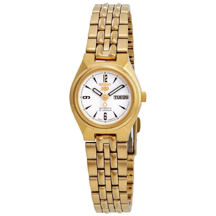 Seiko 5 SYMA22 Automatic White Dial Gold Stainless Steel Woman`s Watch SYMA22K1