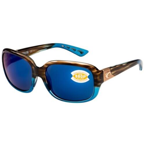 Costa Del Mar Gannet Blue Mirror Polarized 580P 58mm Sunglasses Gnt 251 Obmp - Frame: Brown, Lens: Blue