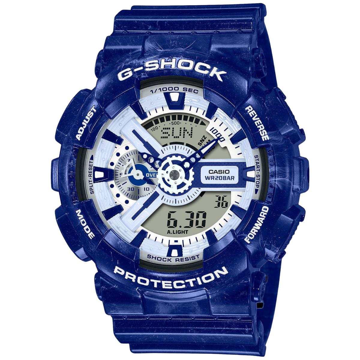 Casio G-shock GA110BWP-2A Blue and White Chinese Porcelain Ceramic Dragon Watch - Dial: Blue, Band: White, Bezel: White