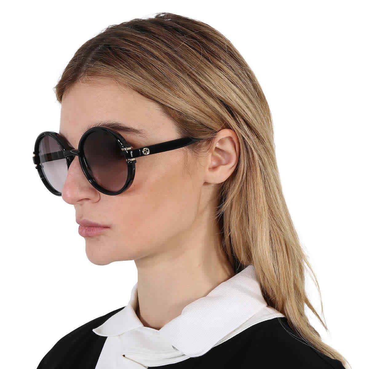 Gucci Gradient Grey Round Ladies Sunglasses GG1067S 001 58 GG1067S 001 58