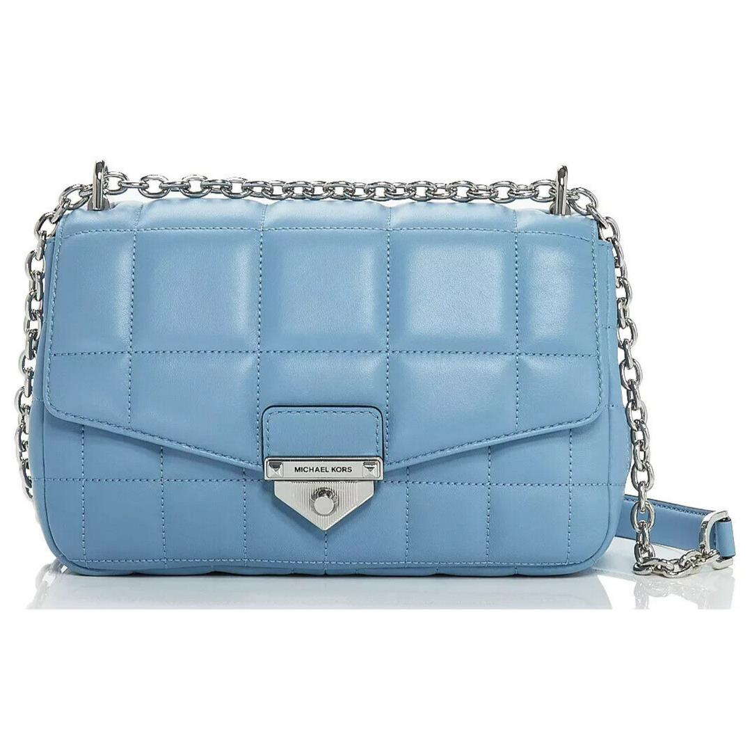 Michael Kors Soho Large Blue Chambray Quilt Lamb Leather Crossbody Bag