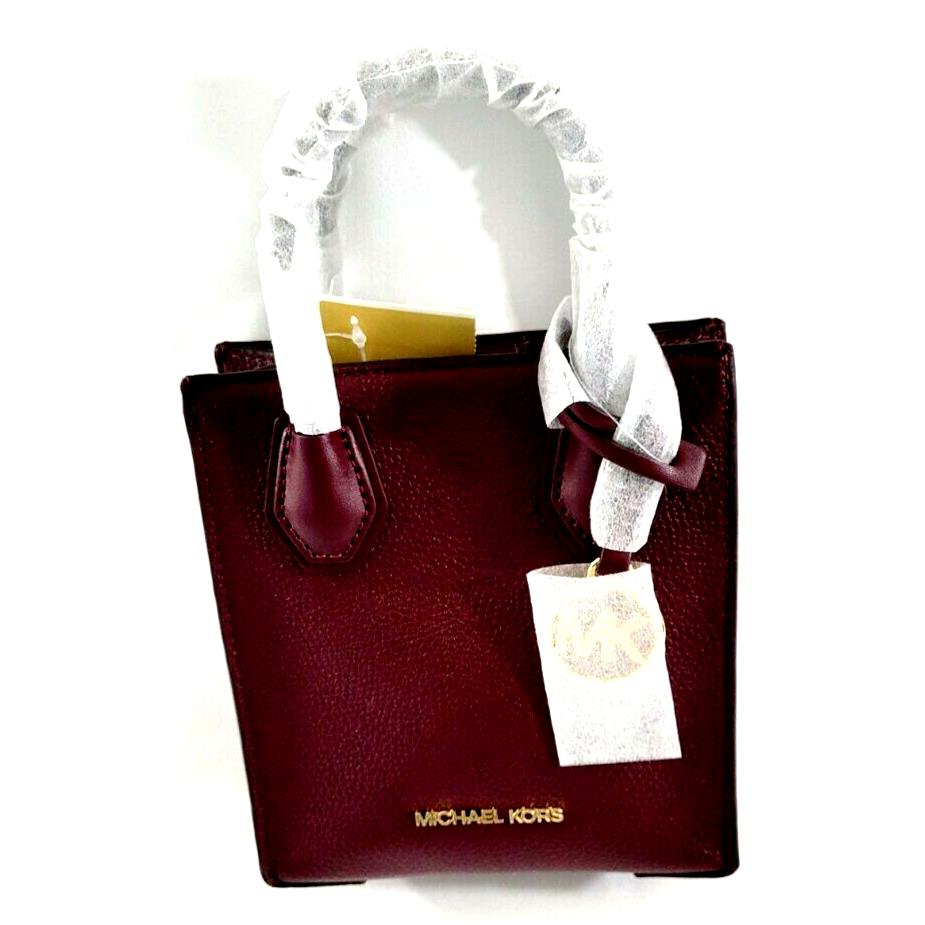 Michael Kors Mercer XS Shopper Leather Crossbody Bag Merlot - Light Sage/Gold Tone Exterior, Merlot Lining, merlot Handle/Strap