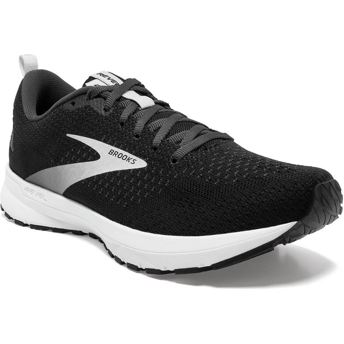 Men`s Brooks 110347 063 Revel 4 Running Cushion Neutral Black/white Shoes - Black/WHITE