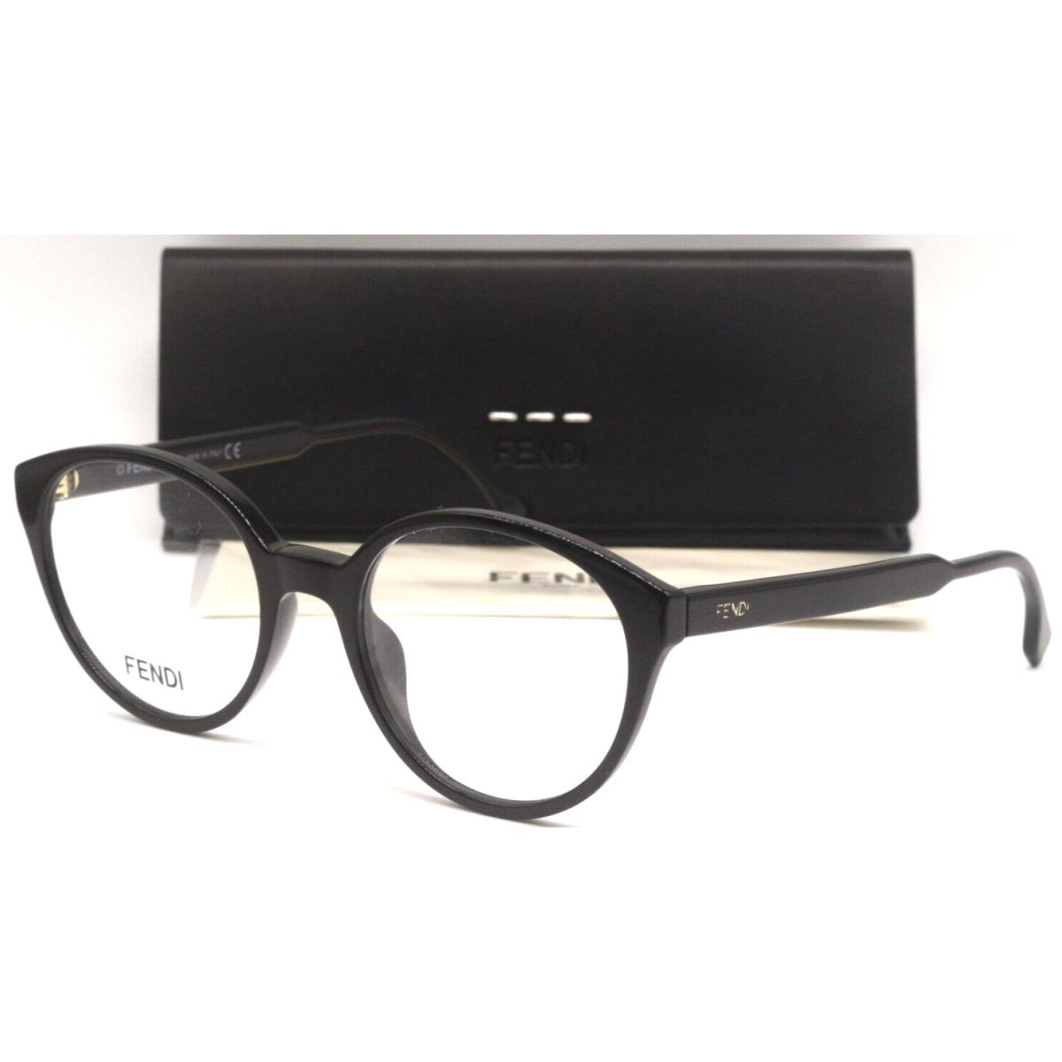 Fendi FE 50015I 001 Black-gold Round Frames Eyeglasses 51-19