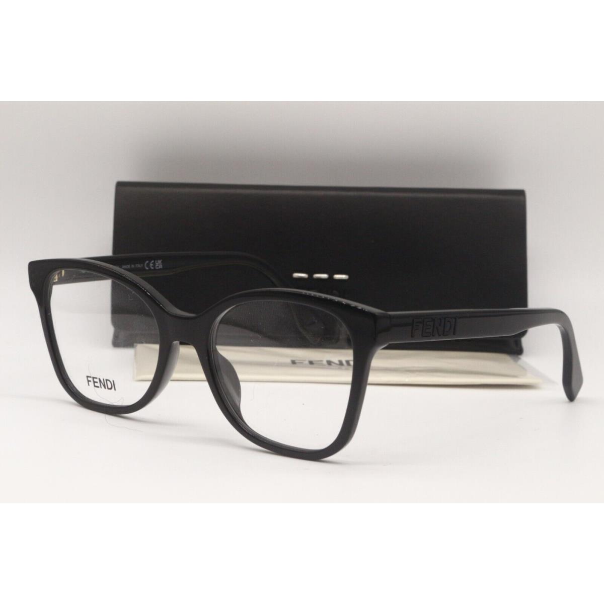 Fendi FE 50018I 001 Black Gold Square Frames RX Eyeglasses 52-18