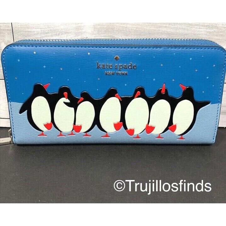 Kate Spade Arctic Friends Penguin Large Continental Blue Wallet K4767 New