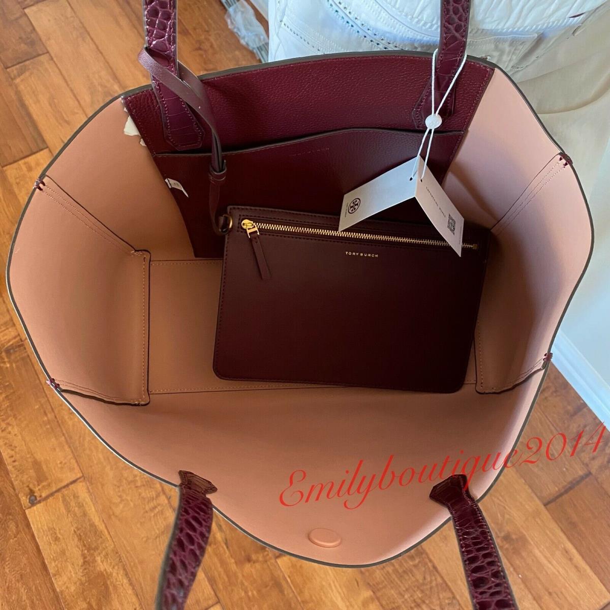 Tory Burch Blake Embossed Tote IN Claret Pebble Leather Large Bag Pouch - Tory  Burch bag - 192485915334 | Fash Brands