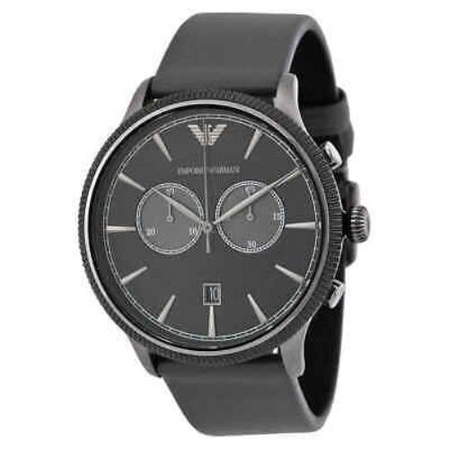 Emporio Armani Classic Chronograph Black Dial Grey Leather Men`s Watch AR1794 - Black Dial, Grey Band