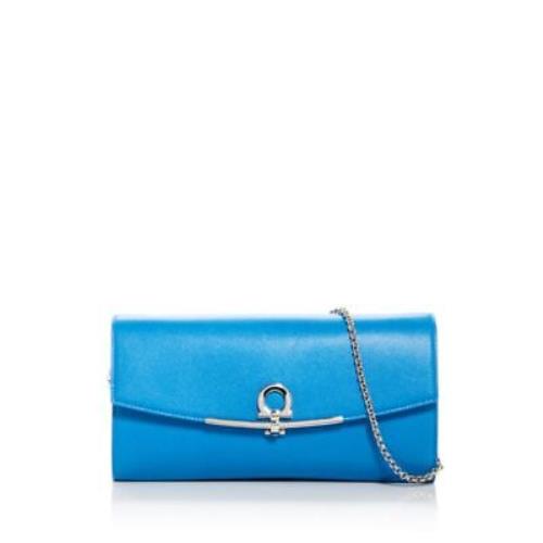 Salvatore Ferragamo Gancio Clip Footballer/ Blue Leather Bag W/cha