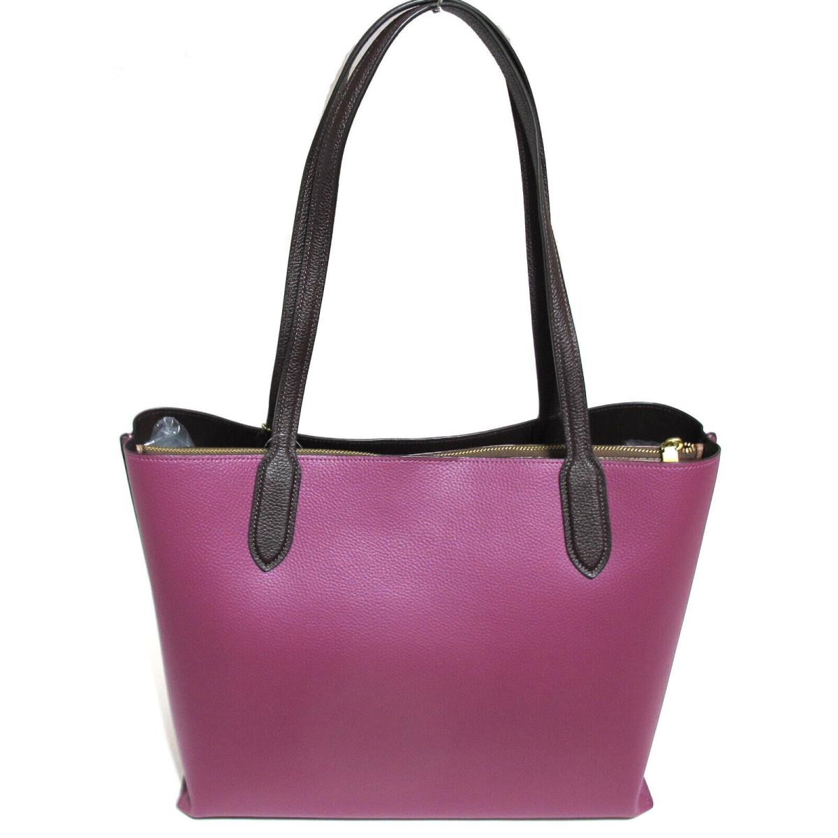 Coach Signature Colorblock Leather Willow Shoulder Tote Deep Plum