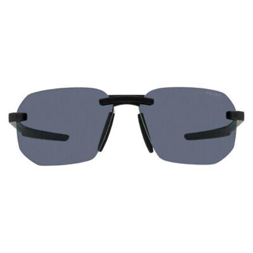 Prada PS 09WS Men Sunglasses Irregular Black Rubber Blue 62mm ...
