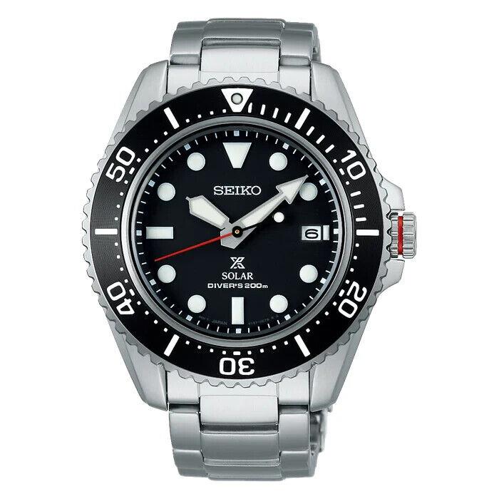 Seiko Prospex Solar Dive 42.8mm Black Dial Stainless Steel Watch SNE589 - Dial: Black, Band: Silver