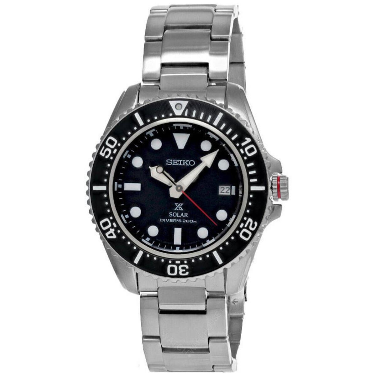 Seiko Prospex Solar Diver 42.8MM Black Dial SS Men`s Watch SNE589 - Dial: Black, Band: Silver, Bezel: Black