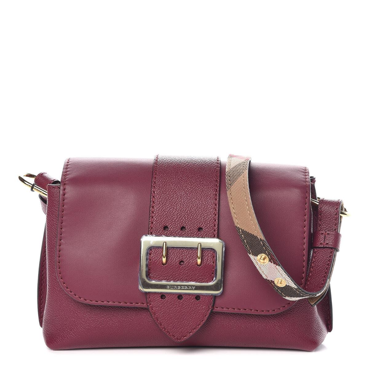 Burberry Dark Plum Grained Leather Small Nova Check Crossbody Buckle Bag