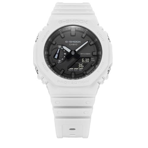 G-shock Casio Carbon Core Analog-digital Men`s White INT-GA-2100-7ADR Watch - Black Dial, White Band