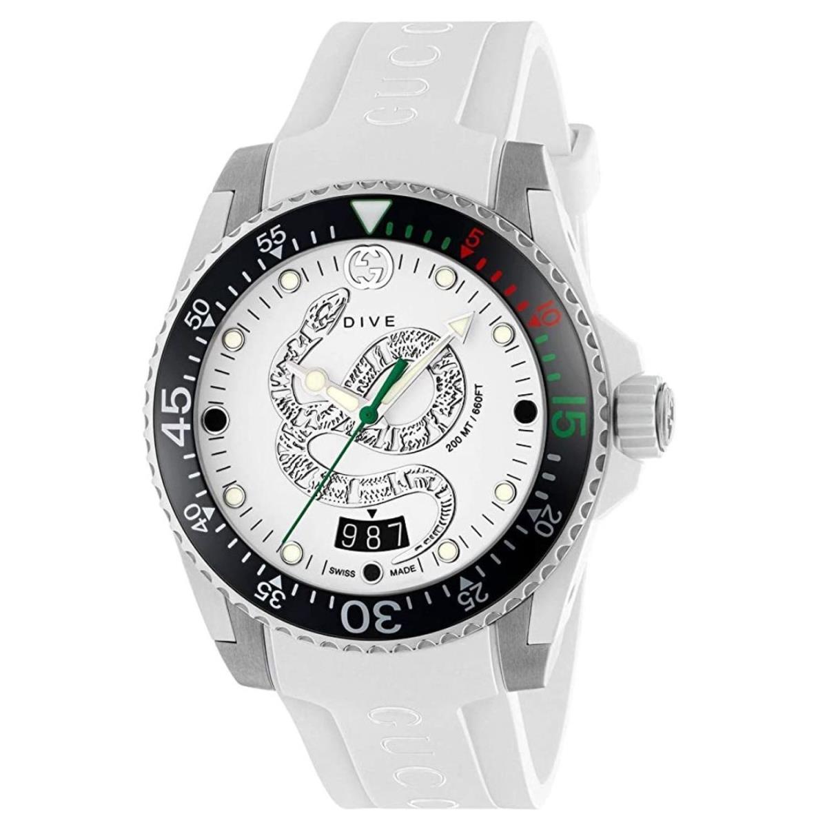 Gucci YA136330 Men`s Dive White Quartz Watch - Dial: White, Band: White