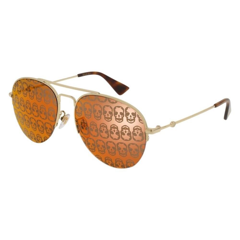 Gucci GG0107S 002 Gold Gold/ Orange Skull Sunglasses