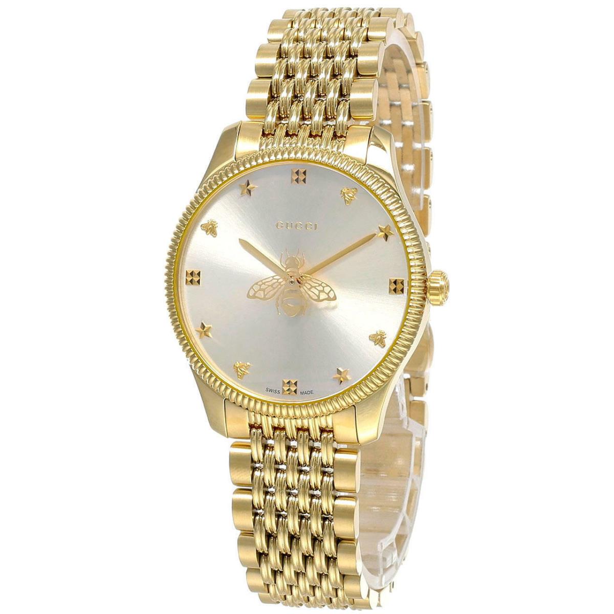 Gucci G-timeless 36MM Gold Pvd Silver Dial Slim Unisex Watch YA1264155