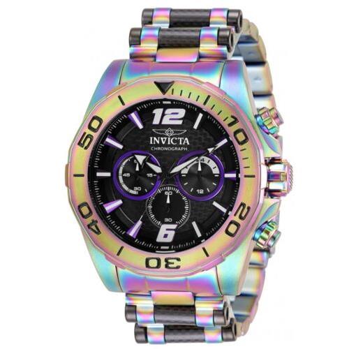 Invicta Speedway Men`s 48mm Carbon Fiber Rainbow Iridescent Chrono Watch 36268 - Black Dial, Blue Band, Blue Bezel
