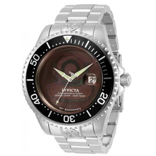 Invicta Grand Diver Automatic Men`s 47mm 15th Anniv Limited Ed Mop Watch 30655 - Bronze Dial, Silver Band, Black Bezel