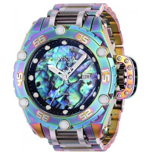 Invicta Reserve Flying Fox Automatic Men`s 52mm Rainbow Abalone Watch 37045 - Black Dial, Blue Band, Blue Bezel