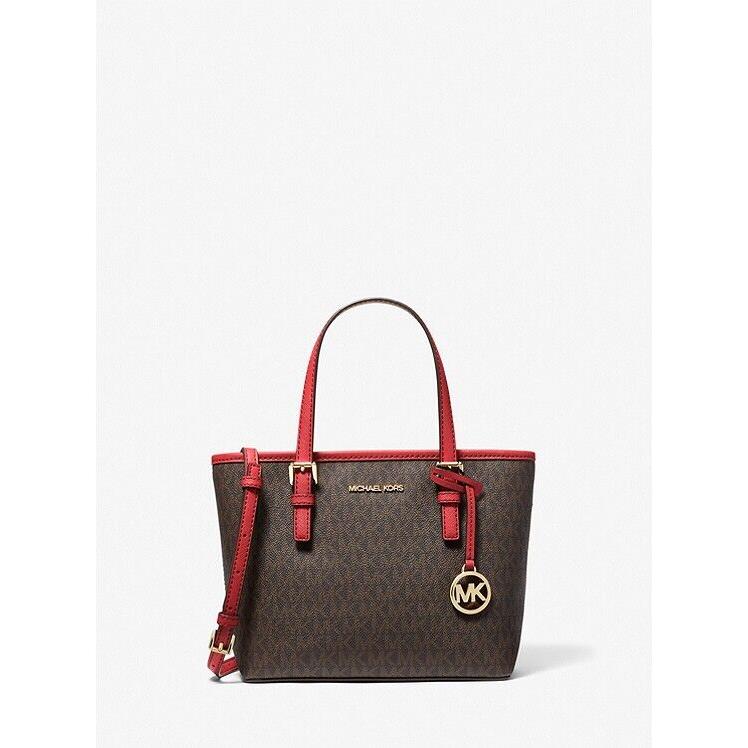 Michael Kors Jet Set Travel Extra-small Logo Top-zip Tote Bag Brown/red