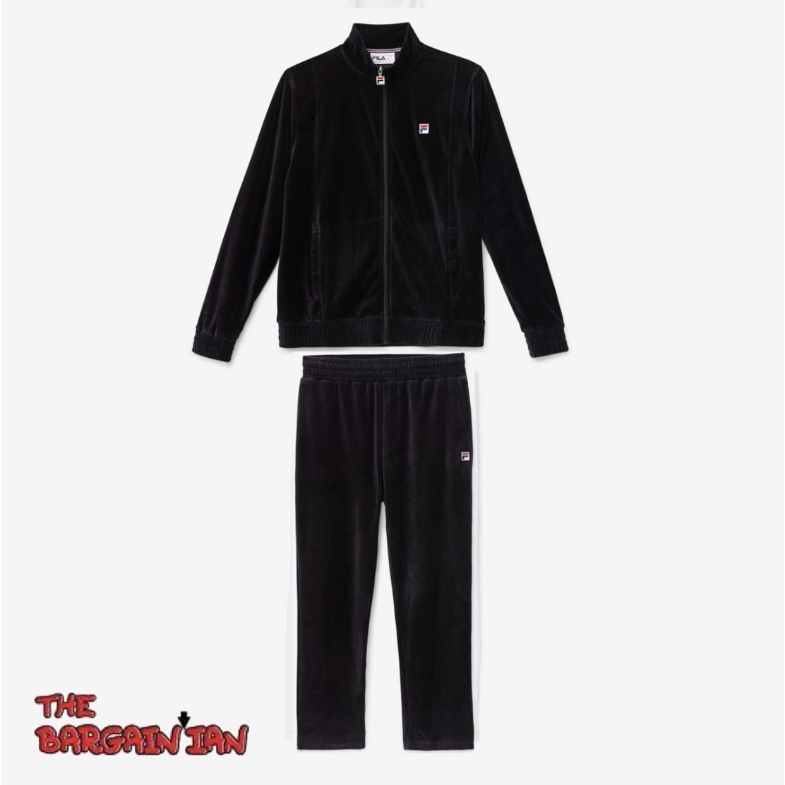 Fila Men`s Velour Sweatsuit Tracksuit Solid Black Set Sz M L XL 2XL 3XL 4XL