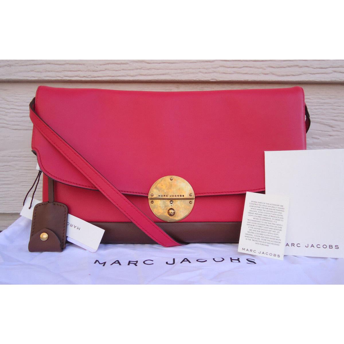 Marc Jacobs Double Jean Cross Body Clutch Leather Lock Passion Brown