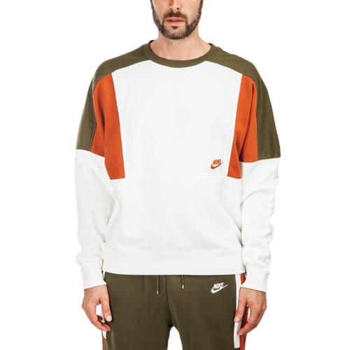 Nike Beige/olive/orange Sportswear Re-issue Fleece Crewneck