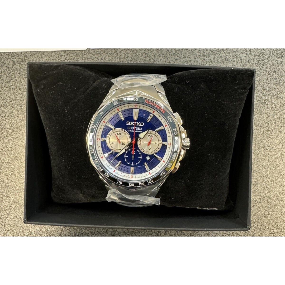 Seiko Coutura Chronograph Silver Tone Blue Dial Men`s Watch SRWZ21