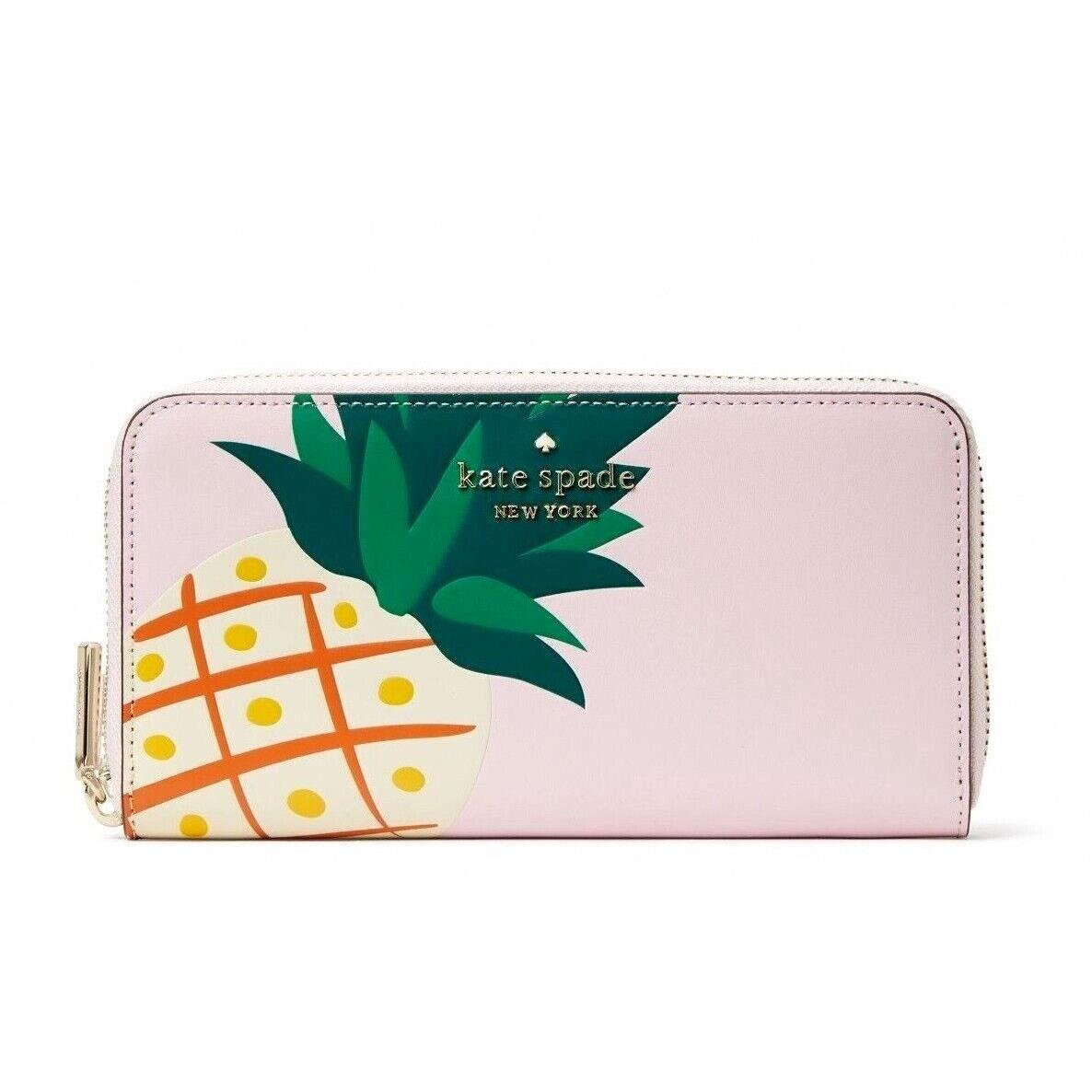 New Kate Spade Colada Pineapple Print Large Continental Wallet Pink Multi