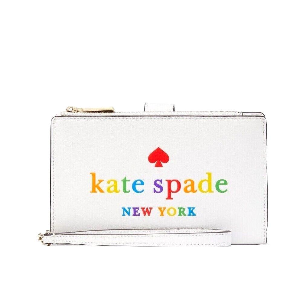 Kate Spade Pride Phone Wallet Wristlet Pebble Leather Rainbow White Dove - Rainbow White Dove