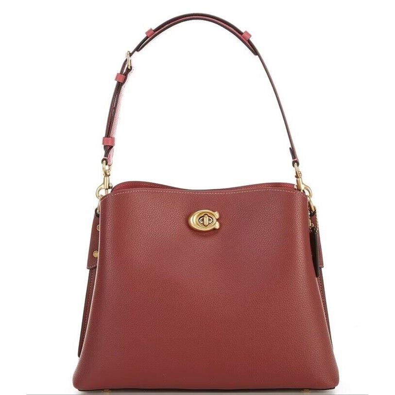 Coach Willow Shoulder Bag in Colorblock Pebble Leather Wine C2590