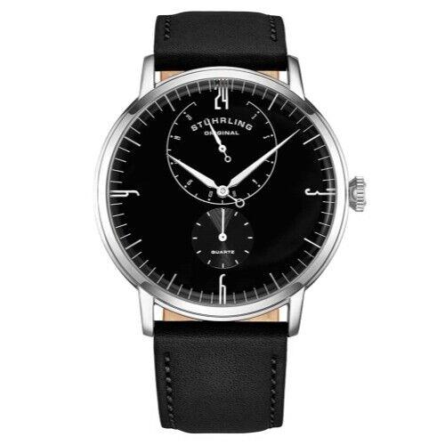 Stuhrling 3969 3969.3 Cabaletta Quartz 24 Hour Dial Black Leather Mens Watch