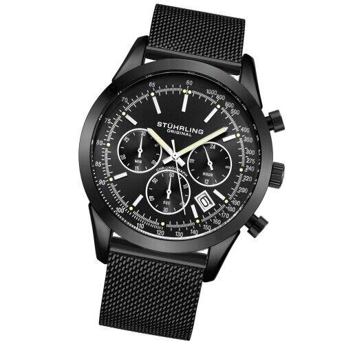 Stuhrling 3975 6 Preston Monaco Quartz Chronograph Date Black Mens Watch