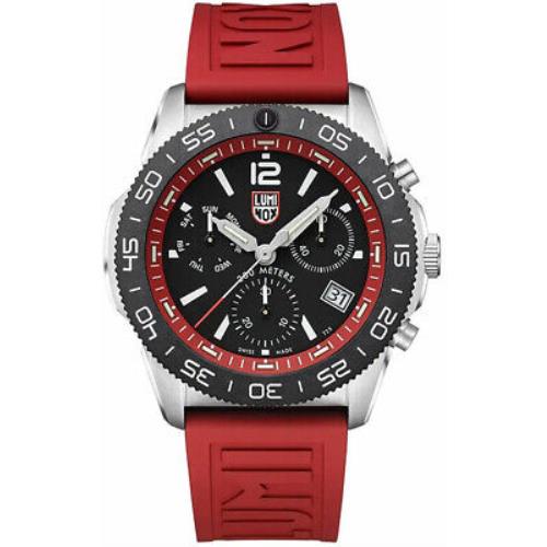 Luminox Pacific Diver Chrono 44MM Red Rubber Men`s Watch XS.3155 - Black Dial, Red Band, Black Bezel