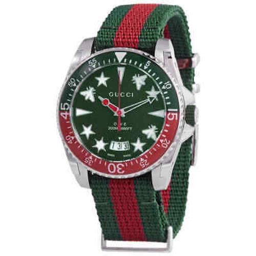 Gucci Dive Quartz Green Dial Men`s Watch YA136339 - Green Dial, Red and Green (Stripe) Band