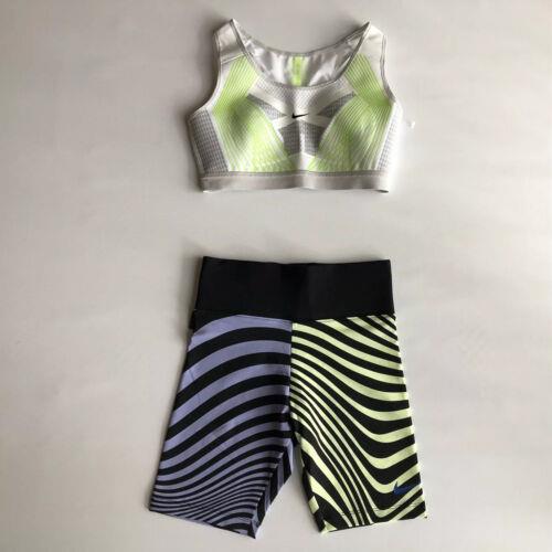 Nike Women s Tight Fit Coolant Striped Short Xsbundle Set Of 2 Bra Dri-fit Sz S