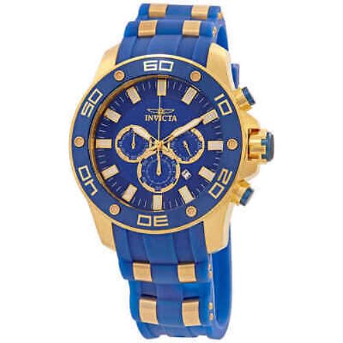 Invicta Pro Diver Chronograph Blue Dial Blue Silicone Men`s Watch 26087 - Dial: Blue, Band: Blue, Bezel: Yellow Gold-tone