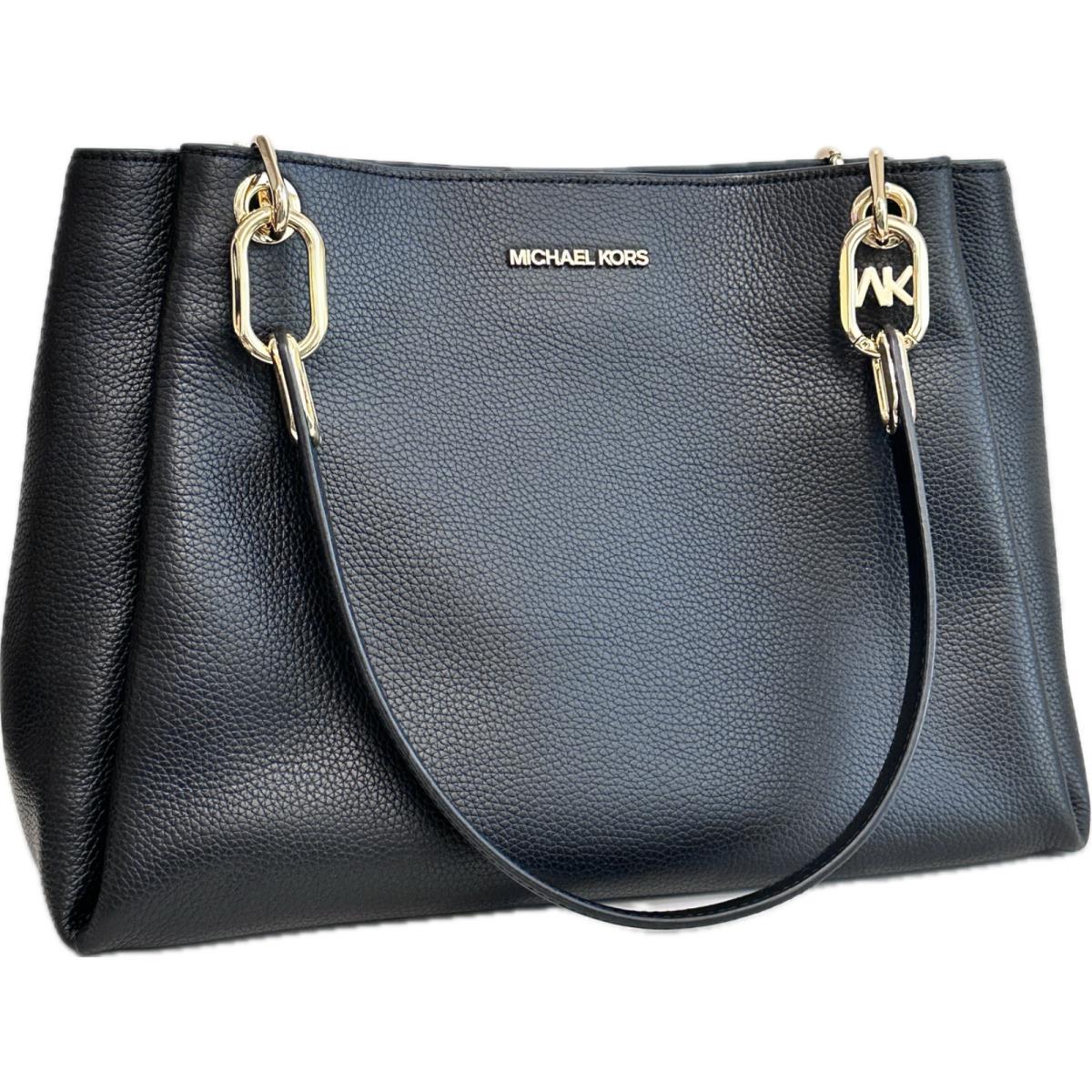 Michael Kors Trisha Large Triple Gusset Shoulder Bag Leather Black