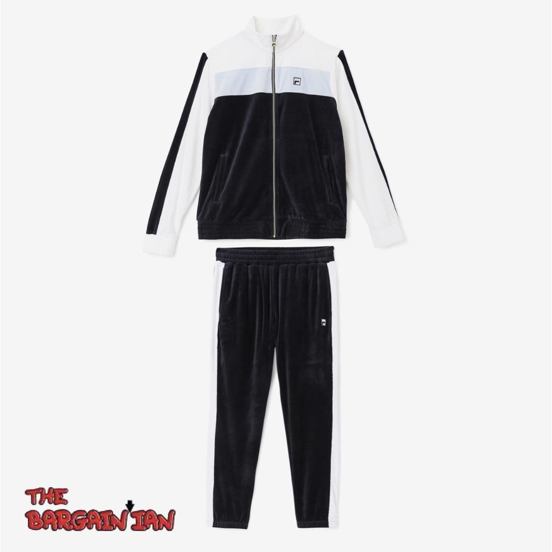 Fila Men`s Velour Sweatsuit Tracksuit Black White Velvet Set Size M L XL 2XL