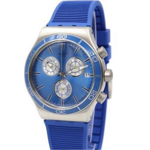 Swatch Irony Chrono Blue IS All Silicone Date Men Watch YVS485 45mm