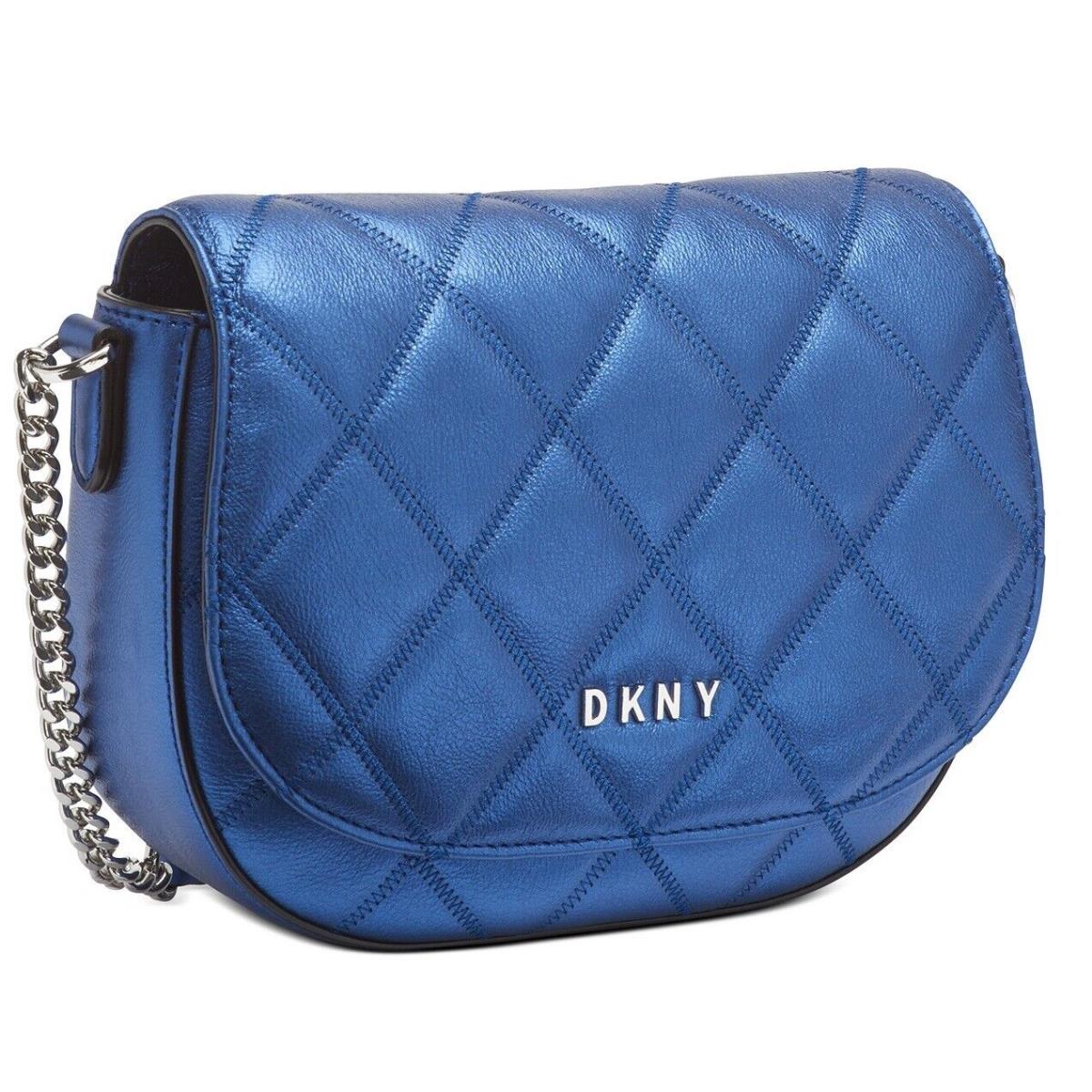 Dkny Womens Sofia Saddle Bag Quilt Leather Diamond Stitch Crossbody Royal Blue