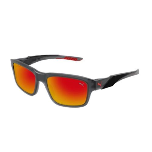 Puma PU0359S 004 Grey/red Rectangular Matte Full Rim Men`s Sunglasses