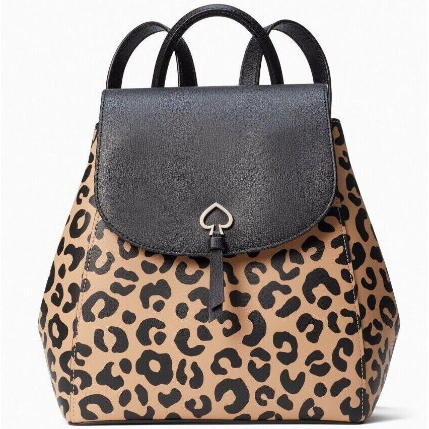 R Kate Spade Adel Leopard Leather Flap Backpack K8464 Cheetah Leopardo FS